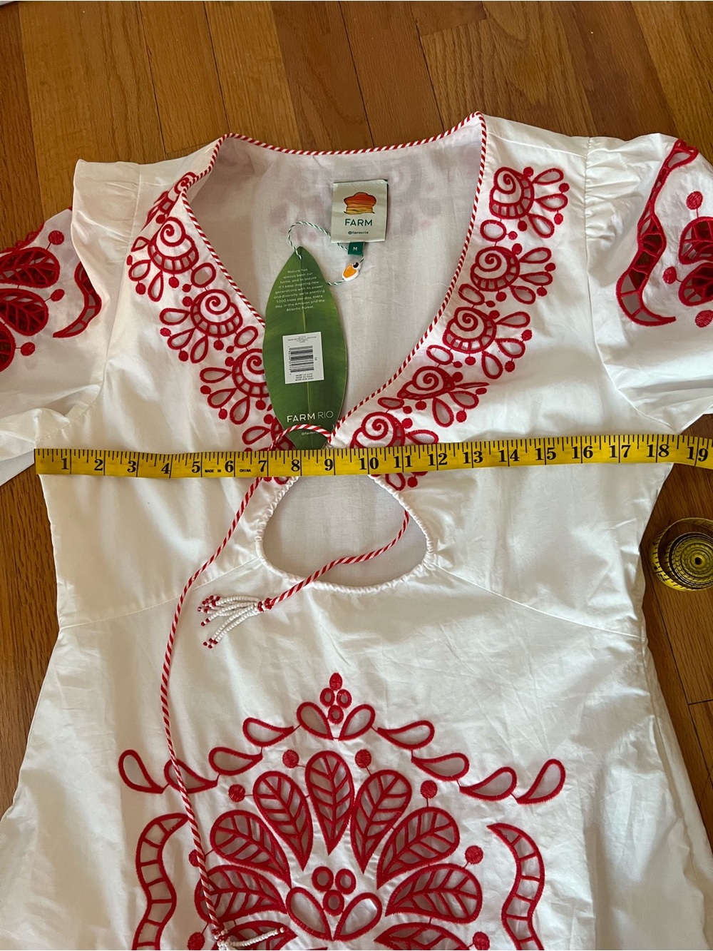 FARM Rio White Richelieu Red Embroidery Maxi Dress M - Picture 11 of 16